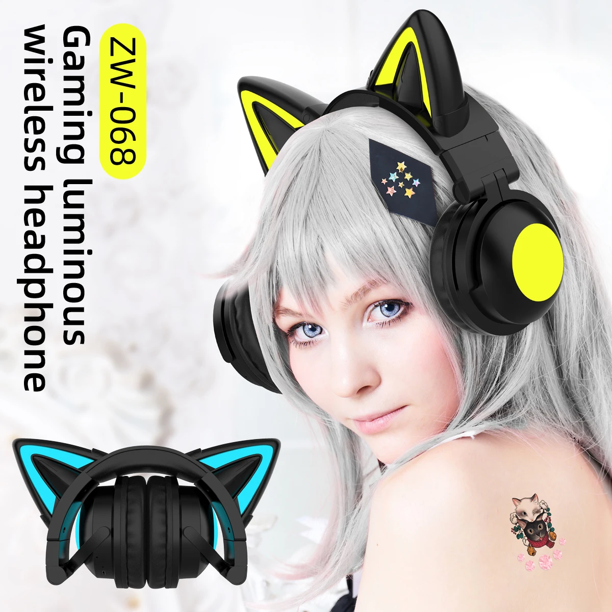 Cat Ear Bluetooth Headset Led - ZW068 سماعات بلوتوث LED ضوء آذان